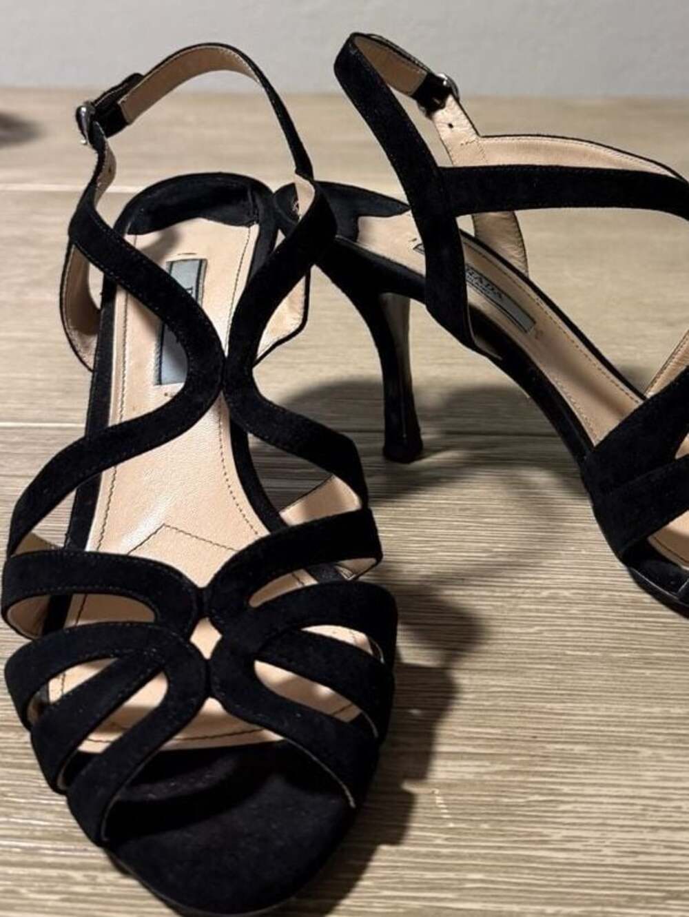 Prada Black Suede Strappy Slingback Heels Size 38.5 - Picture 5 of 6